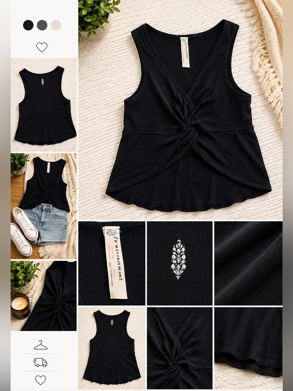 Free People Black Twist-Front Tank Top -